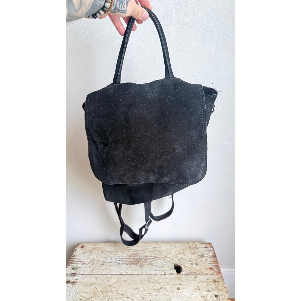 We The Free Free People Paris Black Suede Convertible Backpack Messenger Bag
